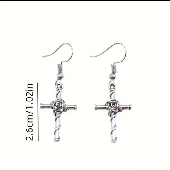 Minimalist Style Floral Cross Earrings simple earrings - Picture 3 of 4